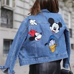 Disney Logo Mickey Mouse Denim Jacket |Minnie Donald Goofy Patches Womens Small